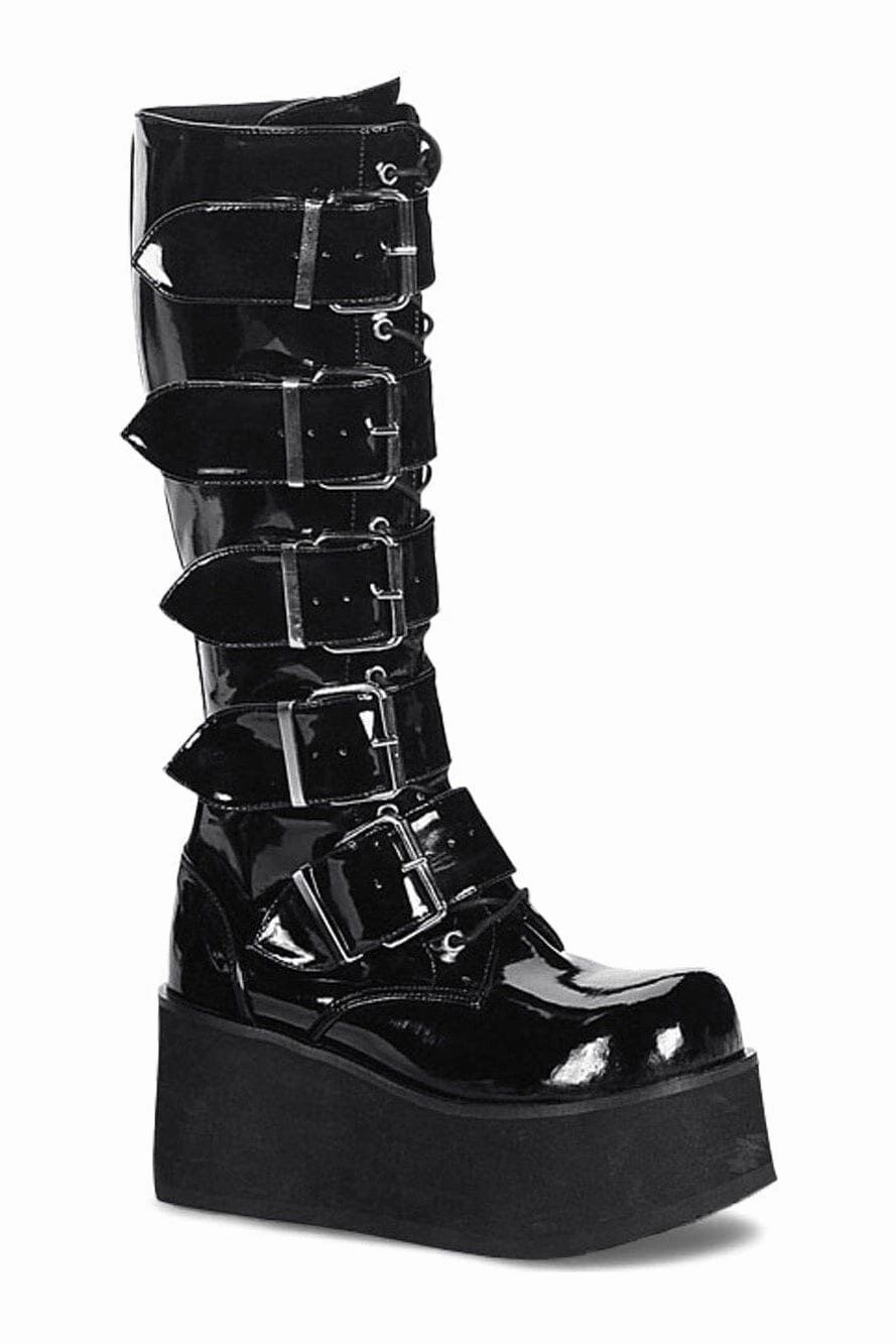 TRASHVILLE-518 Black Patent Knee Boot