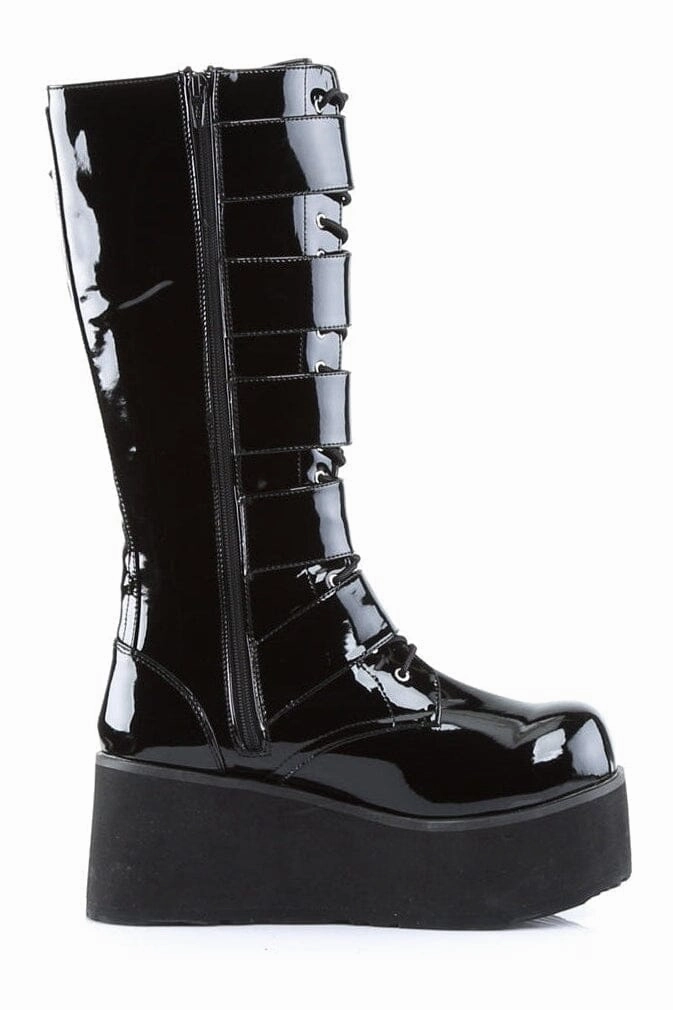 TRASHVILLE-518 Black Patent Knee Boot