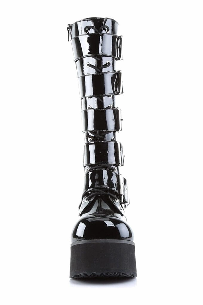 TRASHVILLE-518 Black Patent Knee Boot