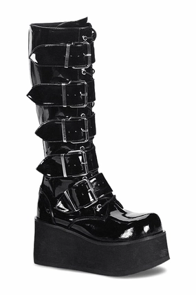 TRASHVILLE-518 Black Patent Knee Boot