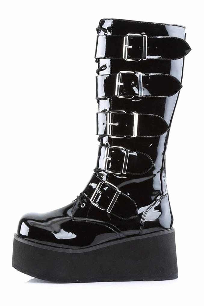 TRASHVILLE-518 Black Patent Knee Boot