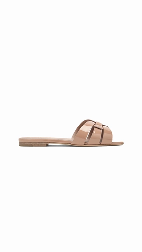 Tribute Flat Mules in Patent Leather - Nude