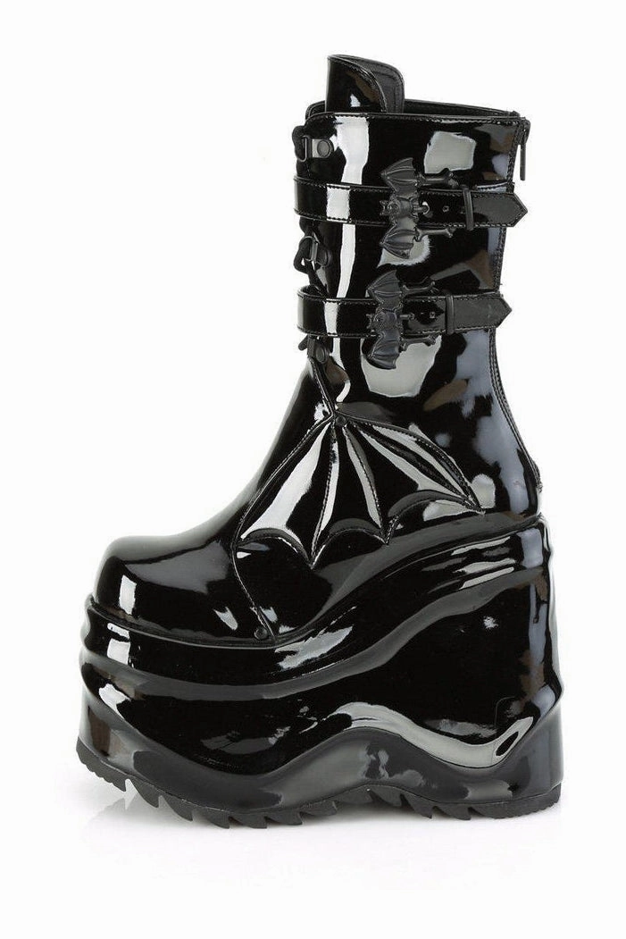 WAVE-150 Knee Boot | Black Patent