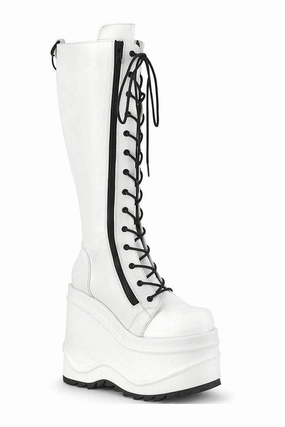WAVE-200 Knee Boot | White Faux Leather