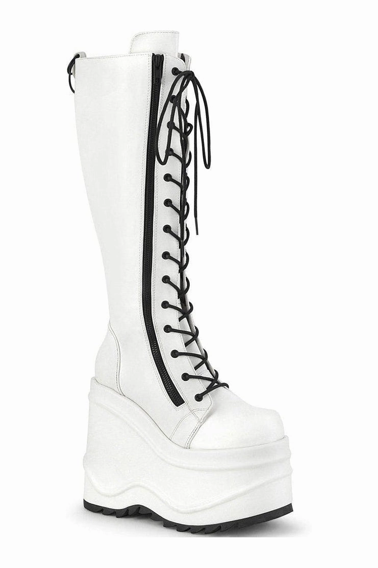 WAVE-200 Knee Boot | White Faux Leather