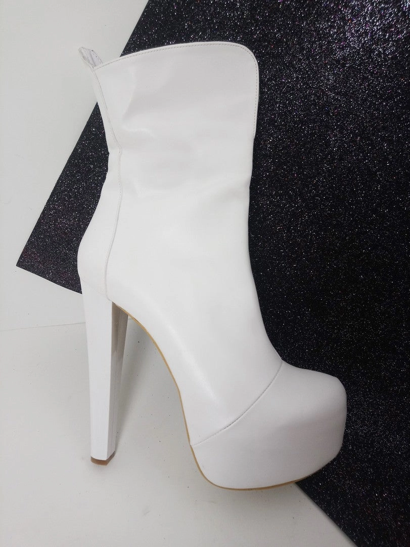 White Hidden Platform High Heel Boots