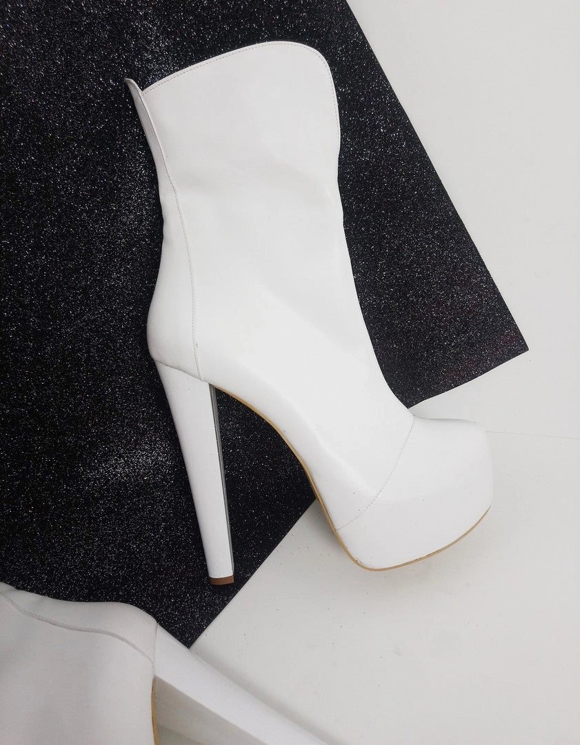 White Hidden Platform High Heel Boots
