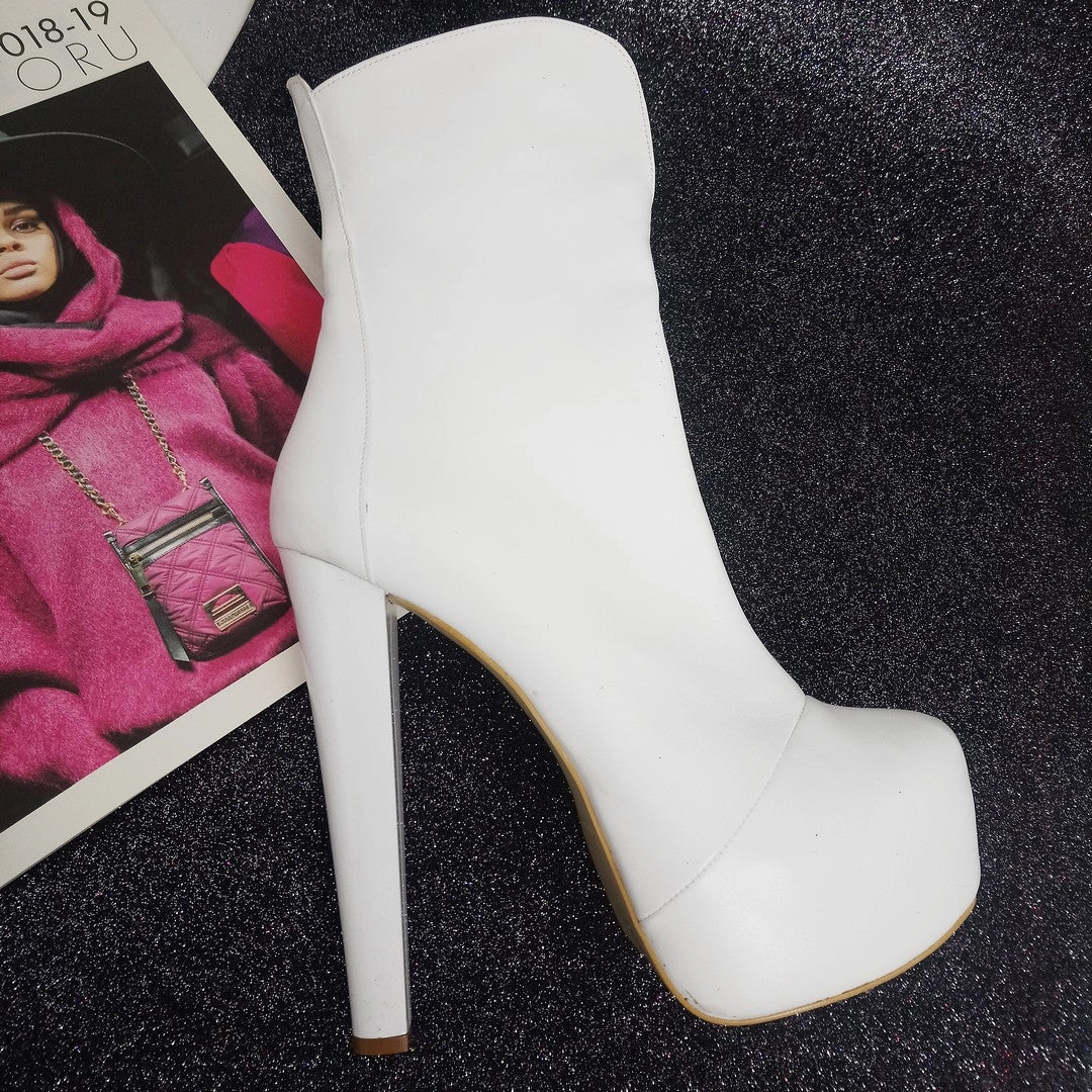 White Hidden Platform High Heel Boots