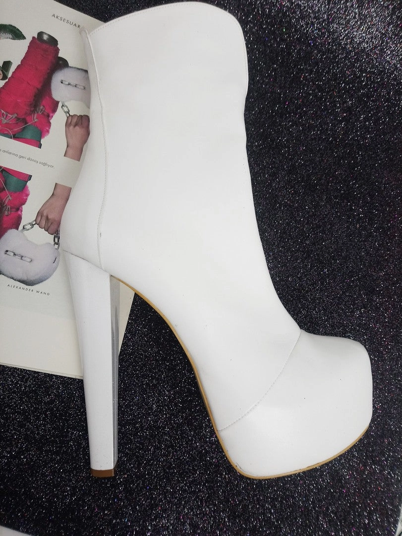 White Hidden Platform High Heel Boots