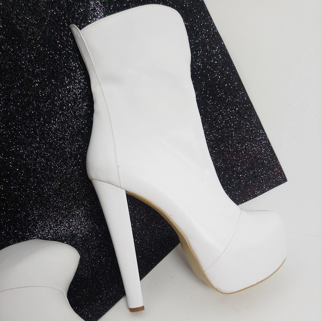 White Hidden Platform High Heel Boots