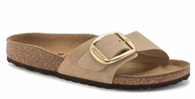Womens Birkenstock Madrid Big Buckle Nubuck Leather Sandals Sandcastle